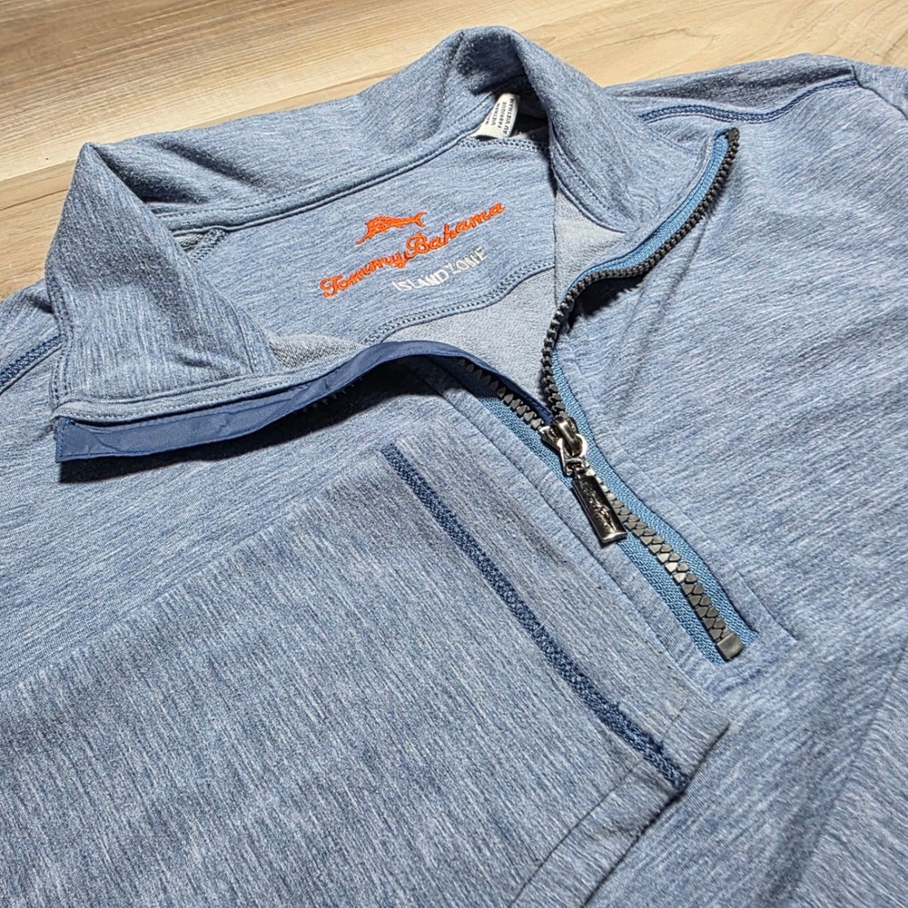 Tommy Bahama Pullover Mens Small Blue IslandZone‎ Quarter Zip Heathered Golf Top